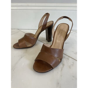 Talbots Women’s Size 7B Brown Leather Strappy Block Heel Sling Back EUC